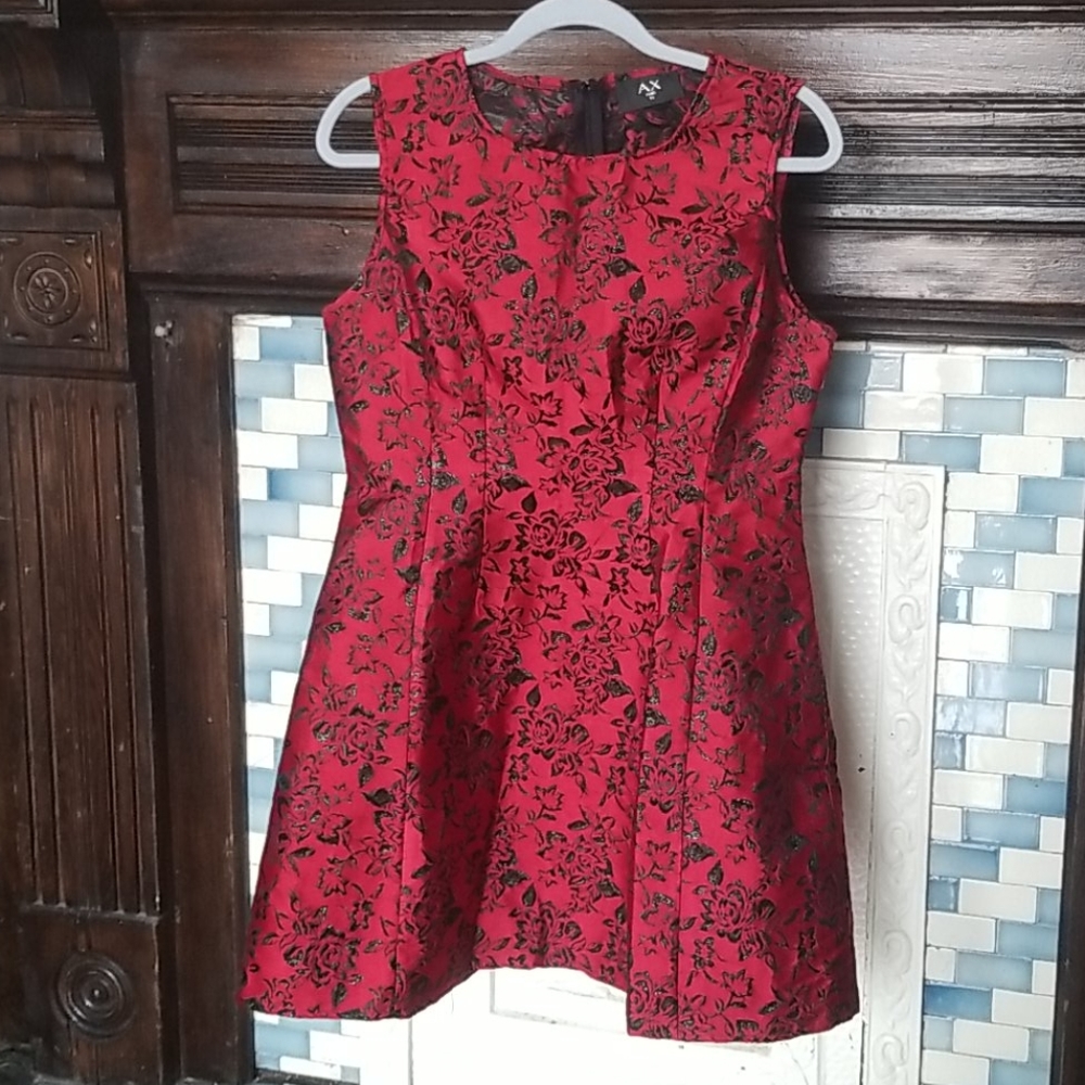 AX Paris Cocktail Dress Red w/Black Embroidery